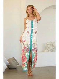 Skies Are Blue - Women's Floral Button Front Maxi Dress