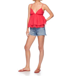 Susana Monaco Cotton Voile String V Top in framboise - women's tank top - alternate view