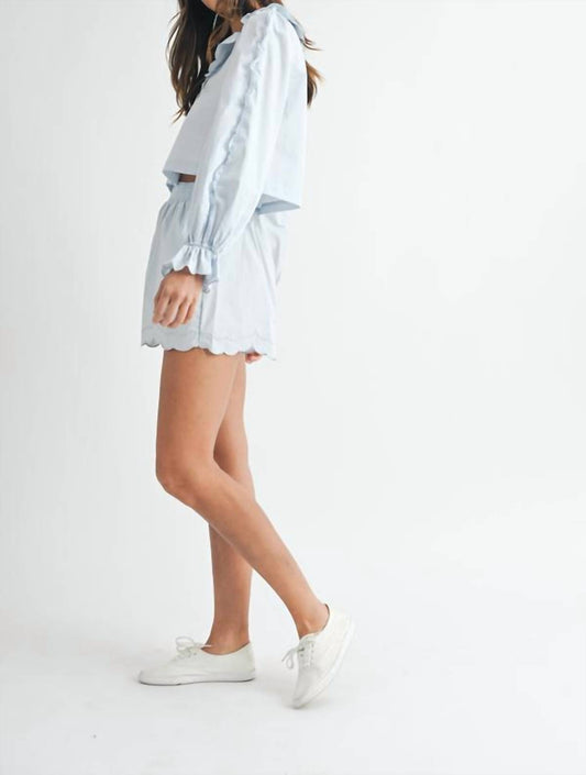 Mable - Scallop Blouse And Shorts Set