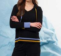 french kyss Braided V-Neck Hoodie in black multi - women's top - detail view