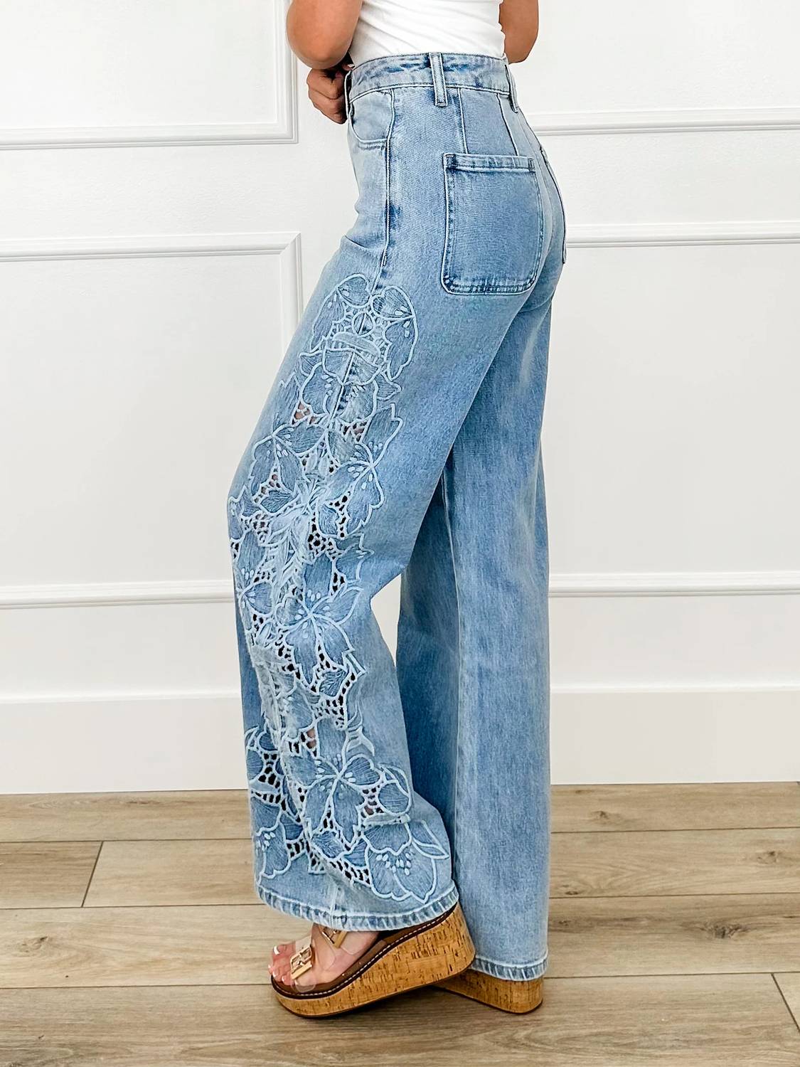 Blakeley - Liz Embroidered High-rise Wide Leg Jeans