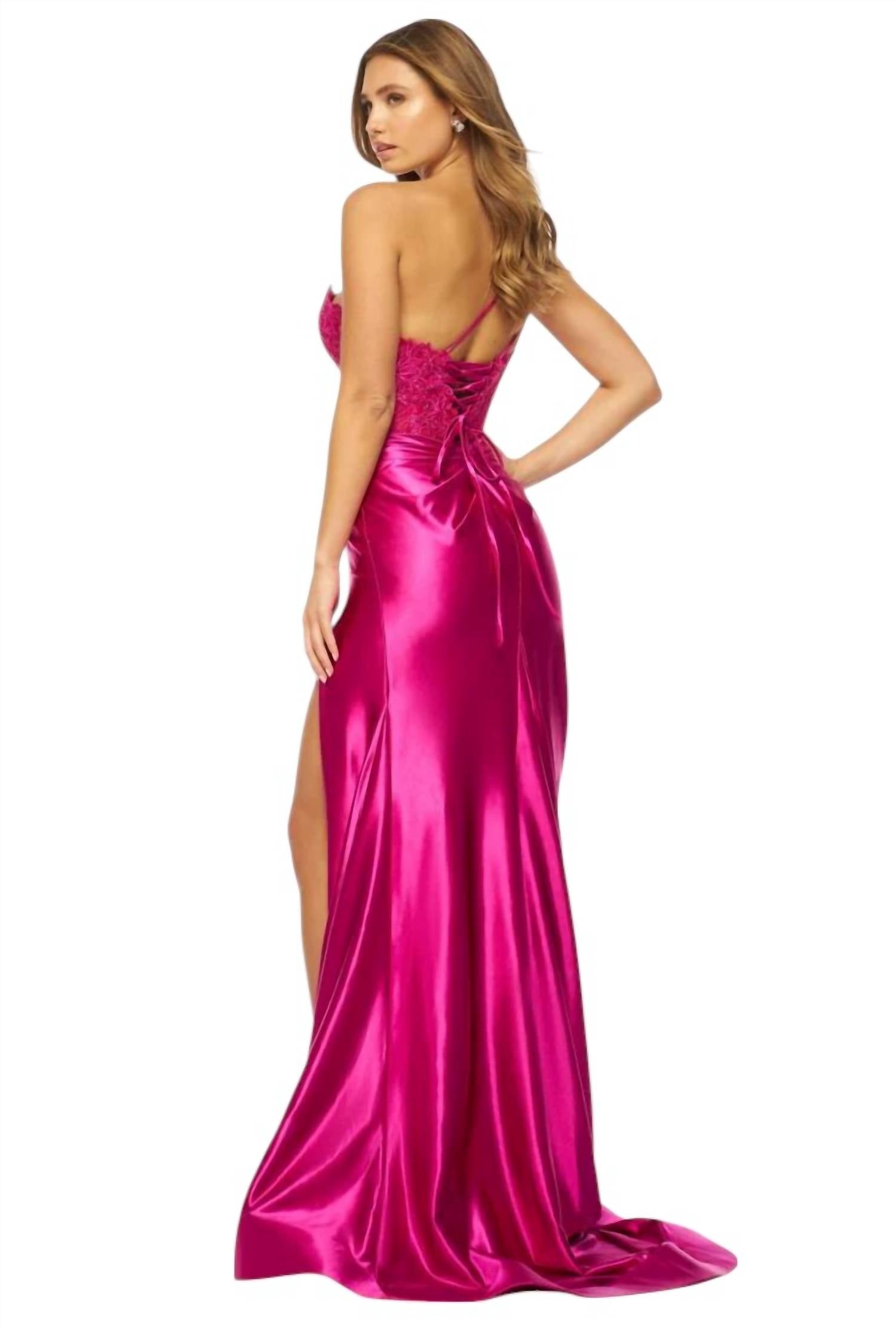 Sherri Hill - One Shoulder Sheer V-neck Prom Dress