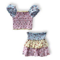 flowers by zoe Girl's Floral Short Sleeve Top in pink eyelet - kids' t-shirt - detail view