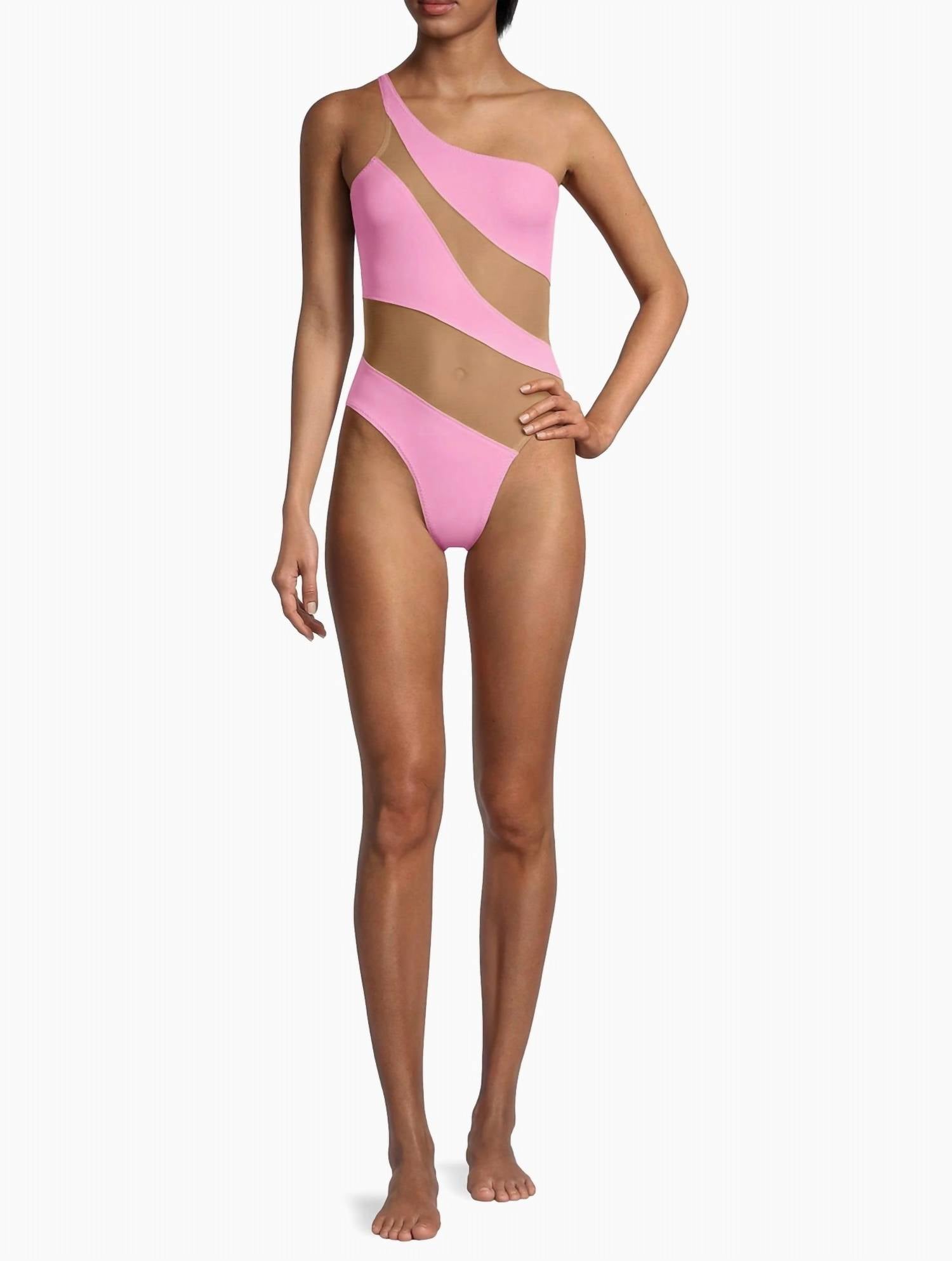 NORMA KAMALI Mio Mesh Cut Out One Shoulder Swimsuit in candy pink - women's swimwear - view 5