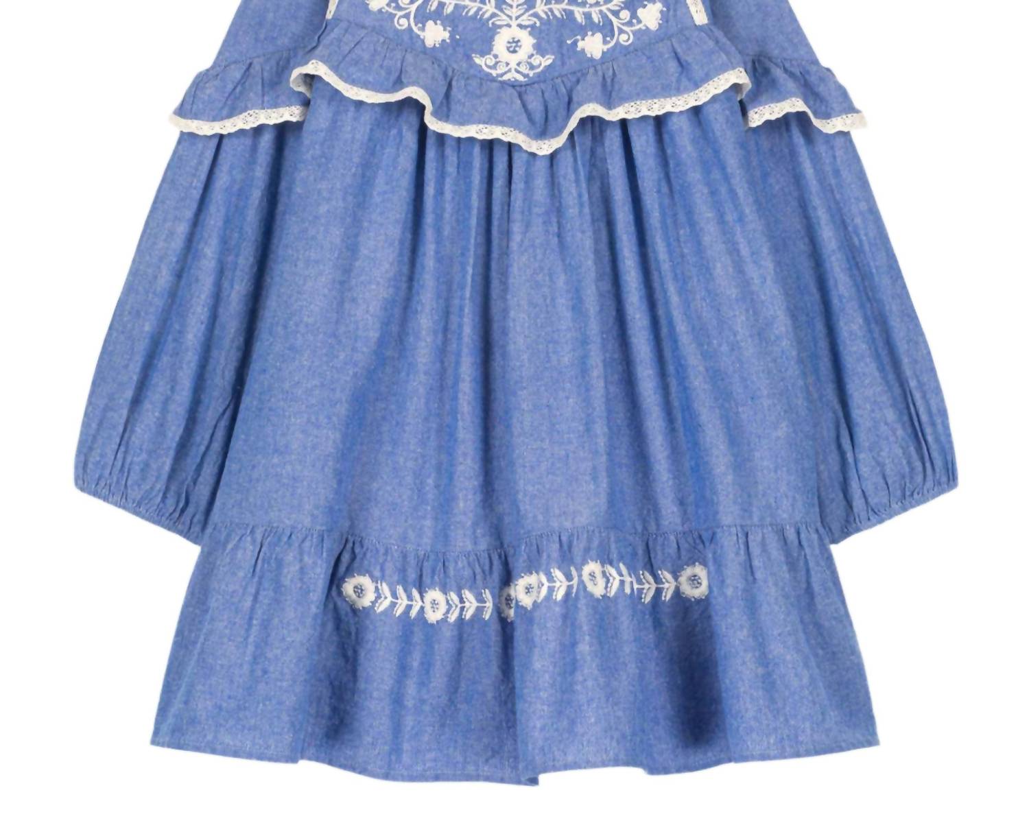 Louise Misha Orana Woven Dress in blue chambray - kids' dress - alternate view