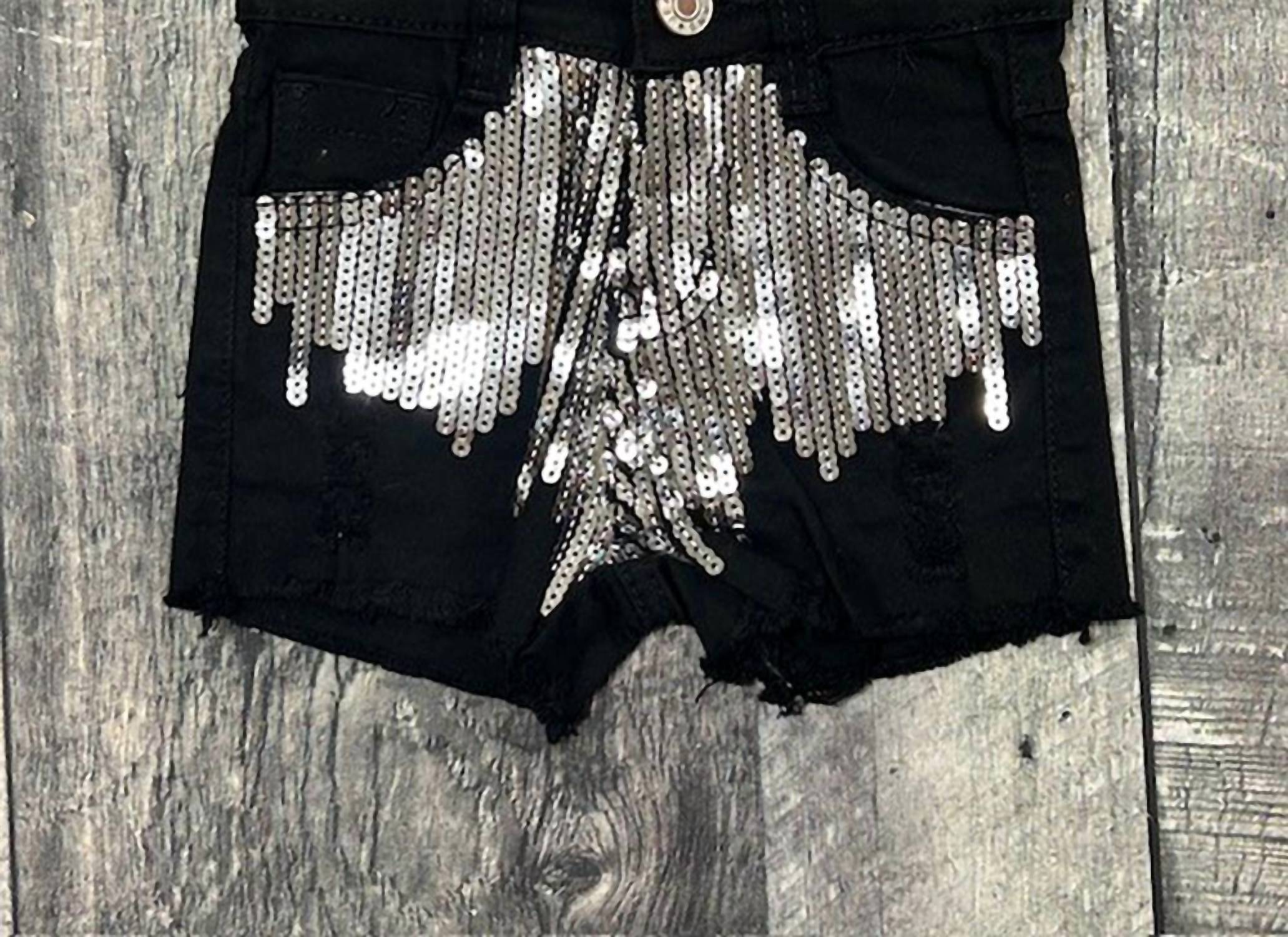 BRATTI MATI Girls Toddler Denim Sequin Shorts in black - kids' shorts