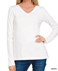 Zenana - Cotton v-neck long sleeve t-shirt