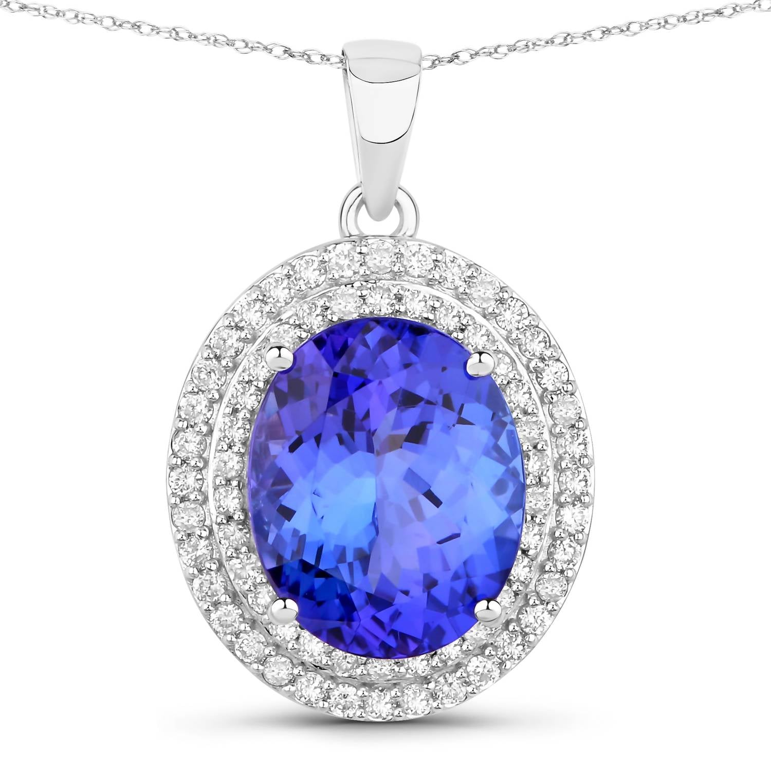 Diana M Jewels Women's Oval Natural Tanzanite Pendant Necklace (3.90 Ct) - Signature Plus in 14k white gold - women's jewelry