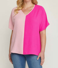Entro - Color Block V-neck Top