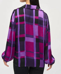 Joseph Ribkoff - Satin Abstract Plaid Print Top
