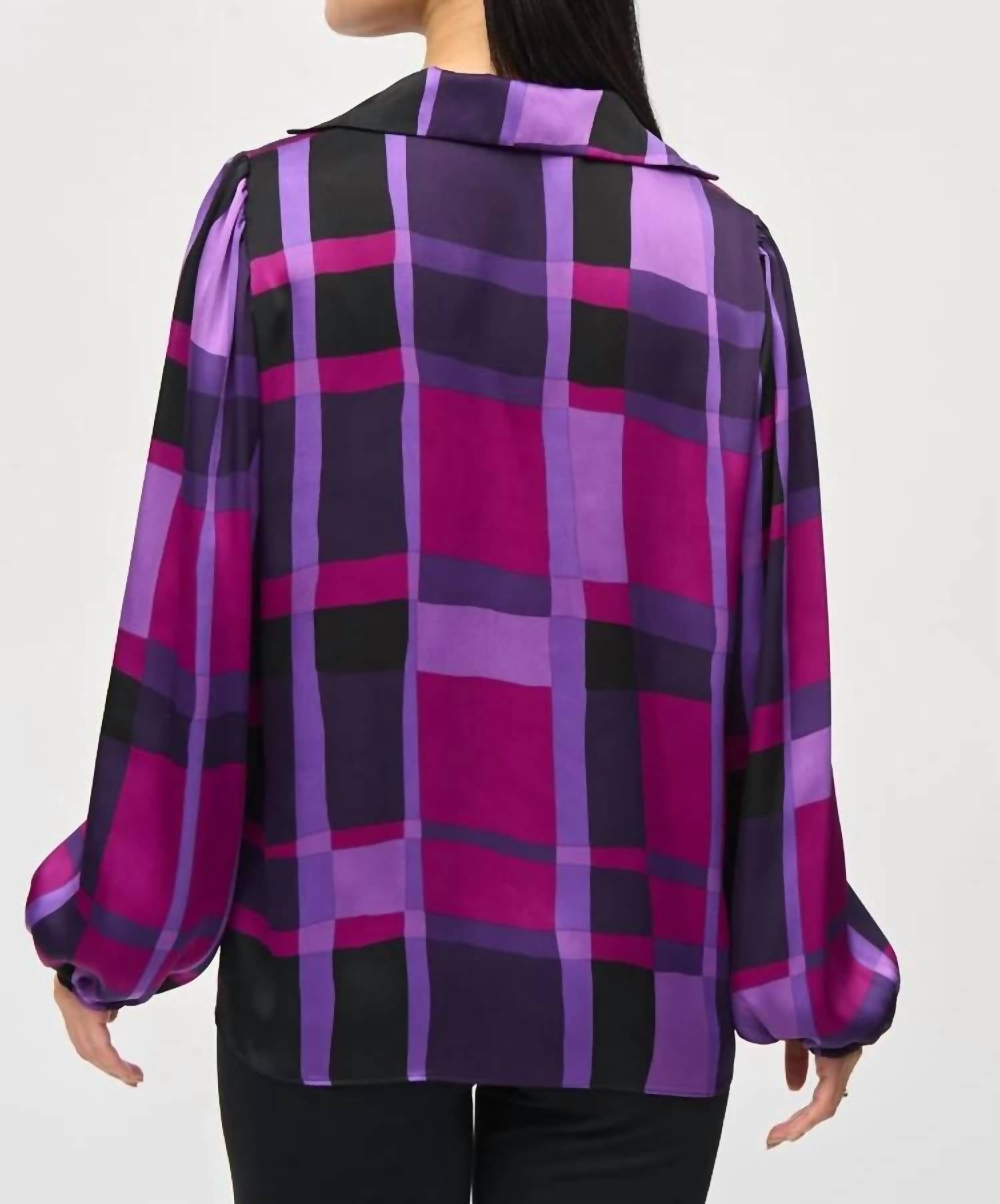 Joseph Ribkoff - Satin Abstract Plaid Print Top