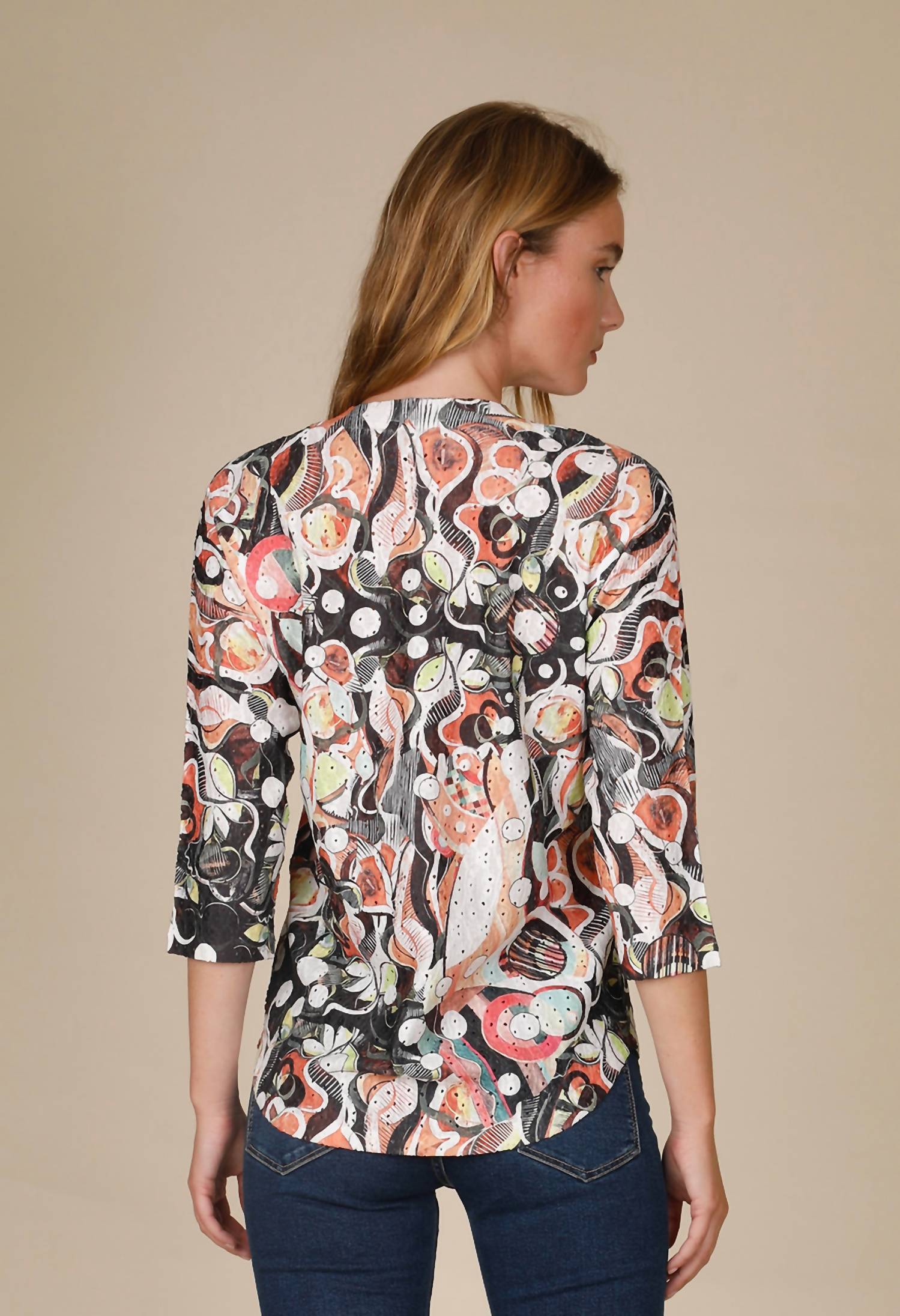 Inoah - Gallery Print Eyelet Top