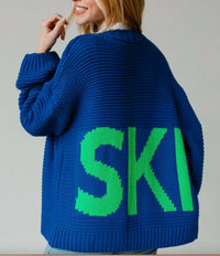 Panache Apparel Ski Knit Sweater Cardigan in bright blue - women's cardigan