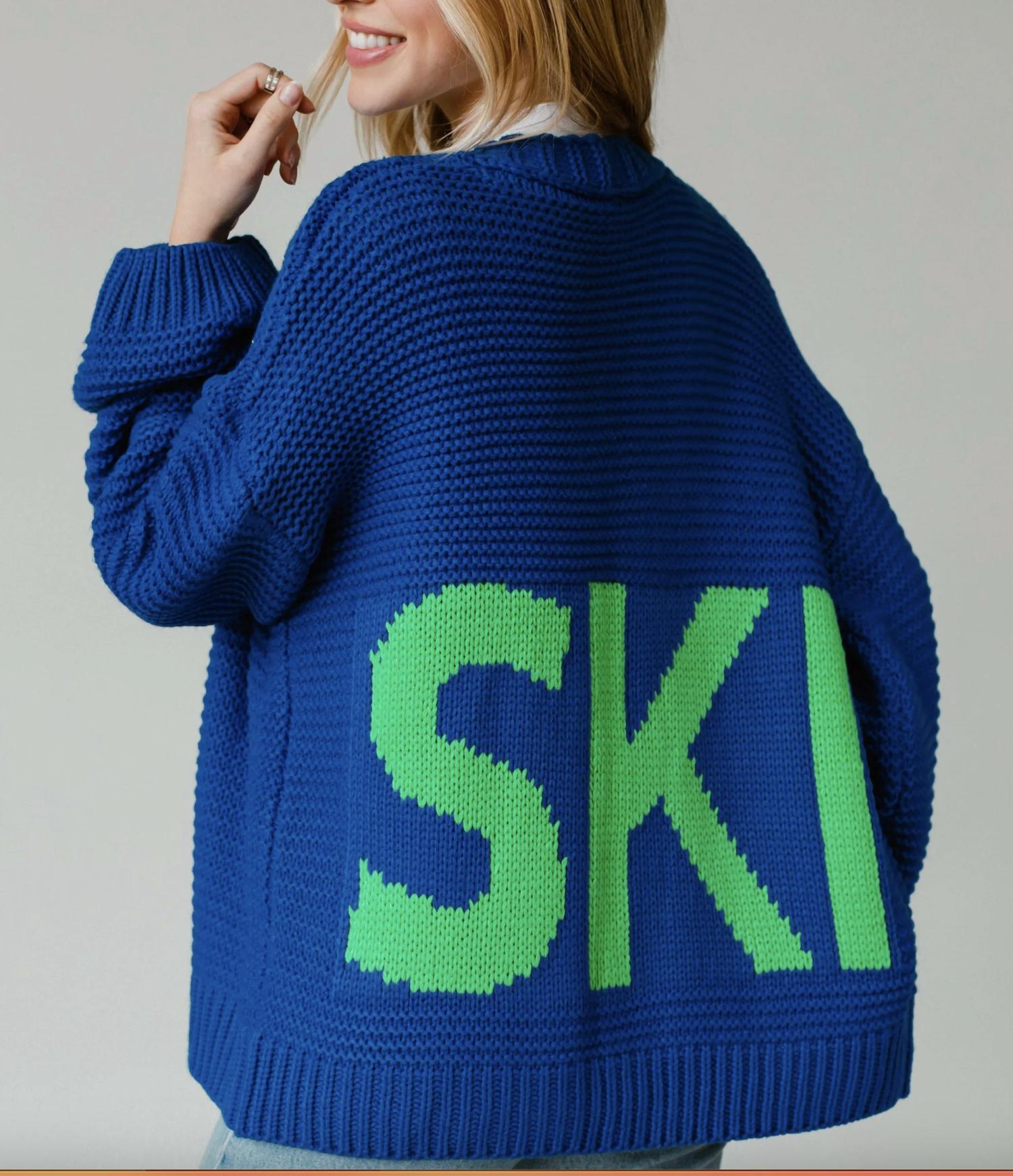 Panache Apparel Ski Knit Sweater Cardigan in bright blue - women's cardigan
