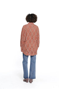 TRU LUXE Lace Patch Top in rust - women's long sleeve top - detail view