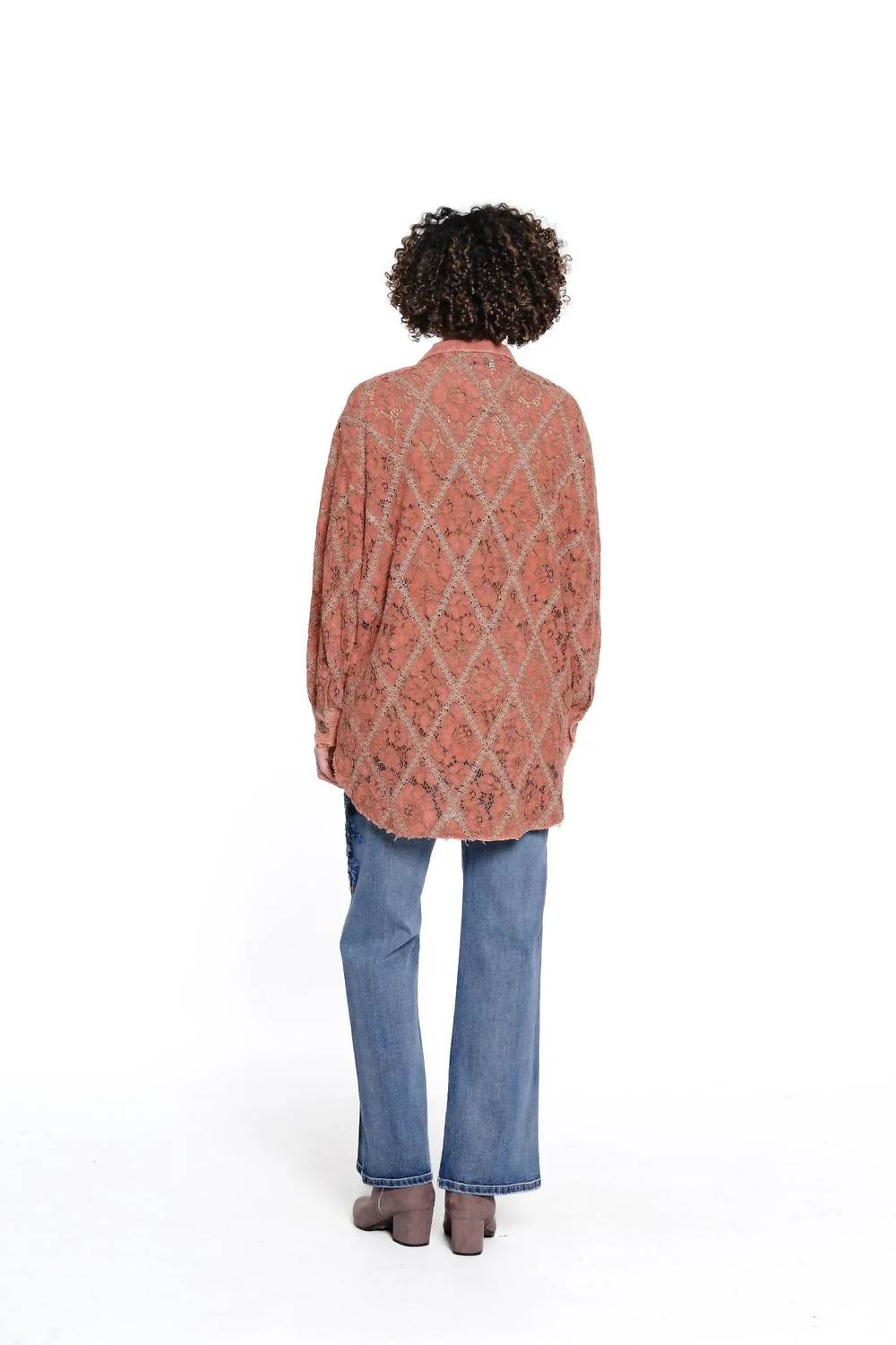 TRU LUXE Lace Patch Top in rust - women's long sleeve top - detail view