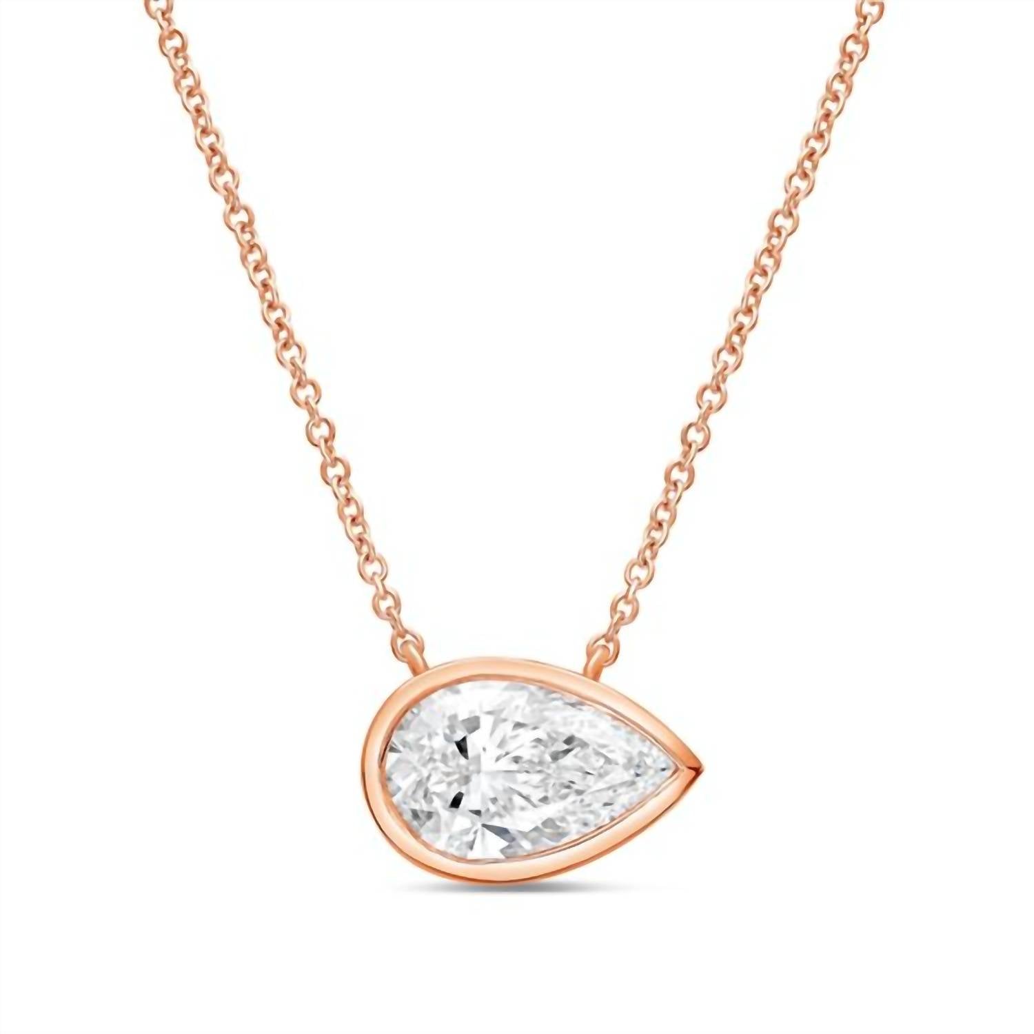 Diana M Jewels - Women's East West Pear Shape Bezel Lab-grown Diamond Pendant Necklace (12.00 Ctw)