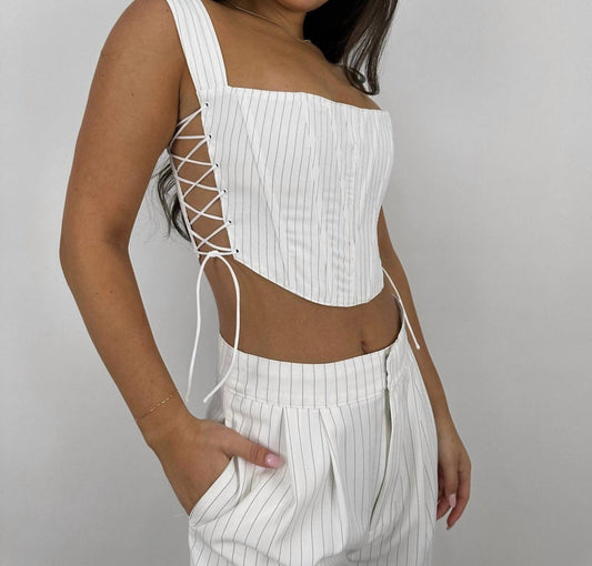 Edit By Nine - Lace Up Pinstripe Structured Corset