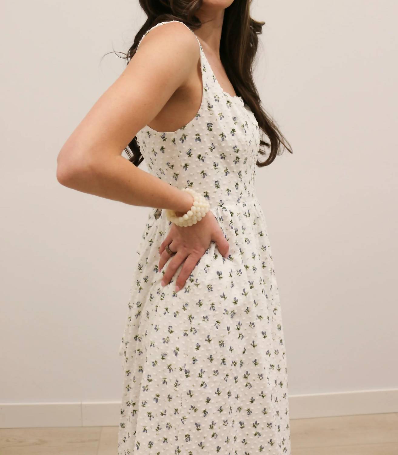 B.Right - Avielle Ditzy Floral Clip Dot Corset Tie Midi Dress