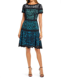 Shani - Colorblock Laser Cut Fit & Flare Dress