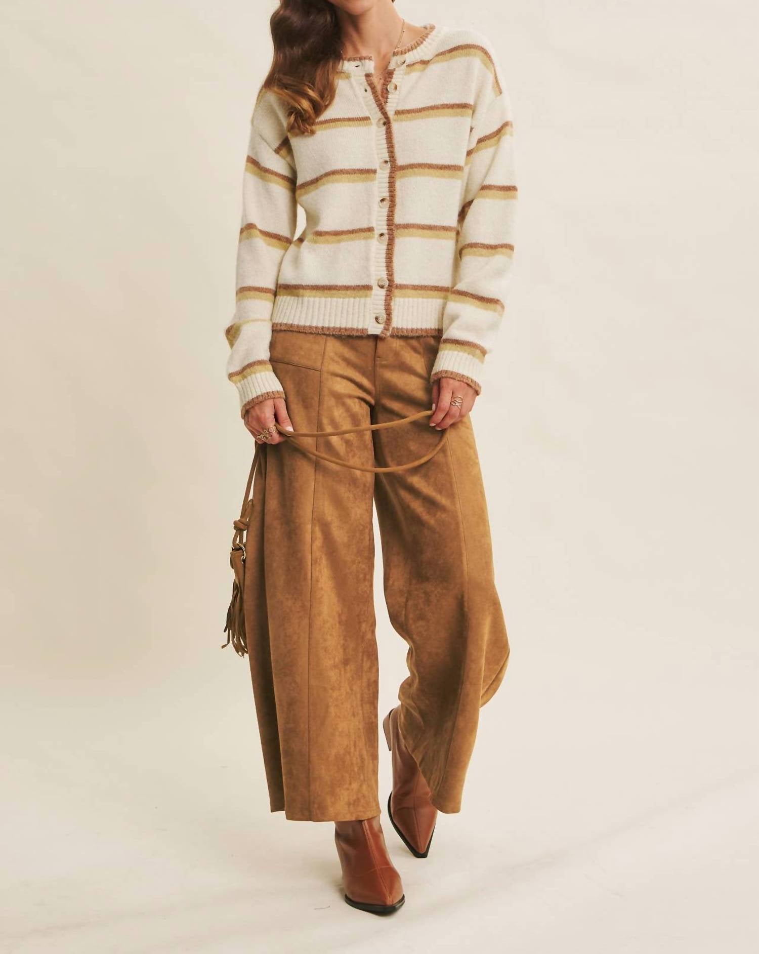 In February Cozy Charm To Autumn Plan Stripe Cardigan in cream multi - women's cardigan - view 6