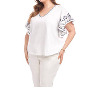 Karen Kane - Embroidered Flutter Sleeve Top - Plus