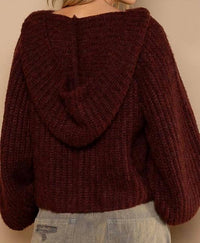 Pol - Hooded V-neck Balloon Sleeve Pullover