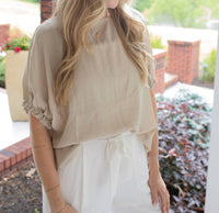 ee:some Everyday Elastic Sleeve Blouse in beige - women's blouse - alternate view