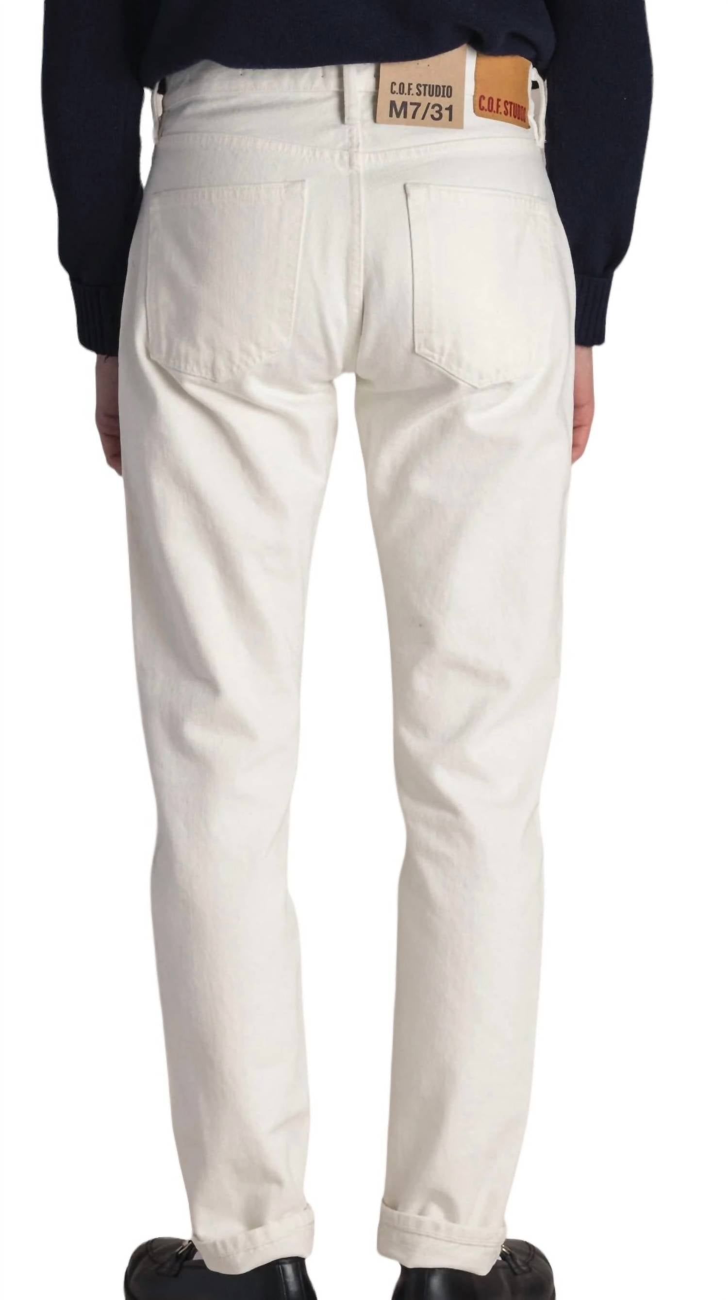 C.O.F. Studio M7 Tapered Jeans in ecru stone wash - men's jeans - detail view