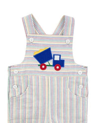 Florence Eiseman Kid's Dump Truck Stripe Seersucker Shortall in multicolor - kids' item - detail view