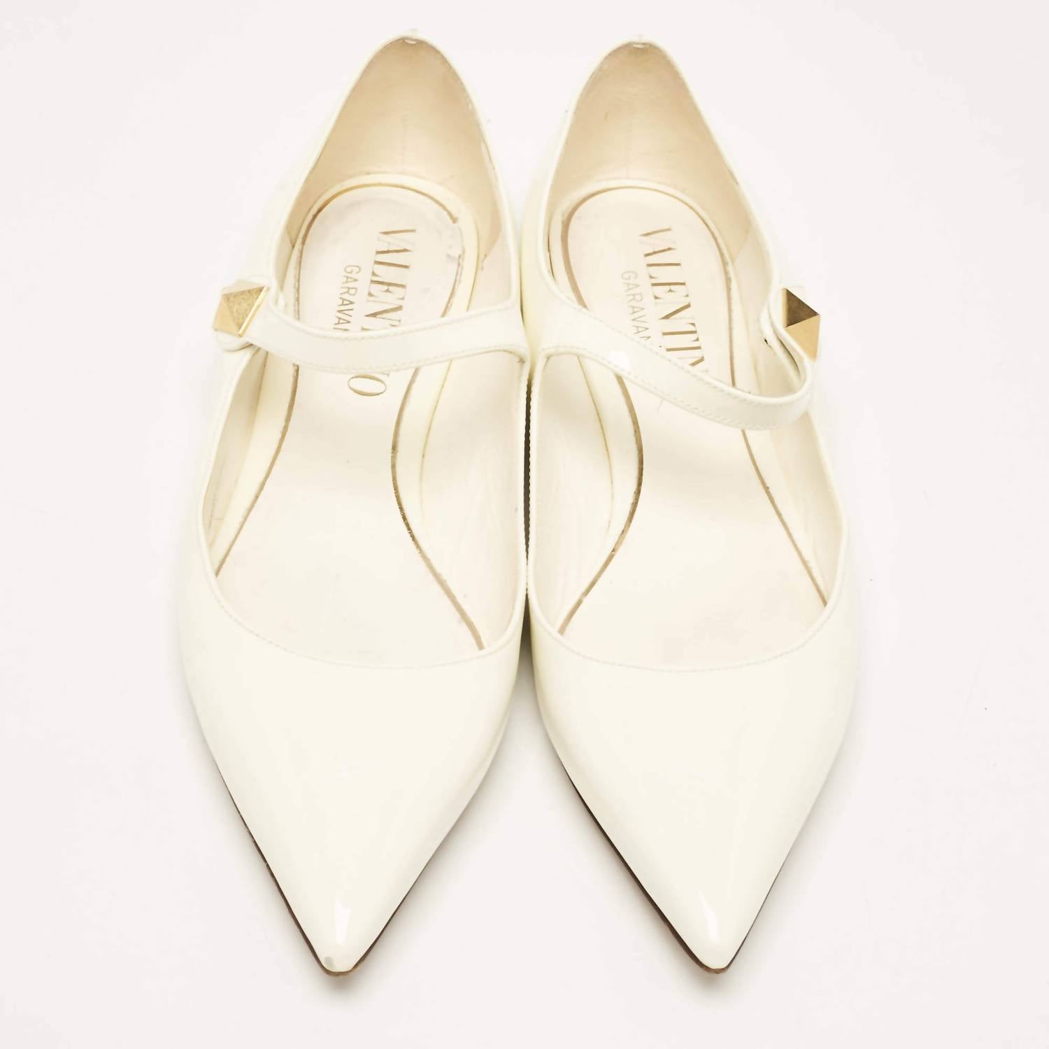 Valentino Garavani Women's Tiptoe Patent Leather Ballerina Flat in ivory - women's flats - alternate view