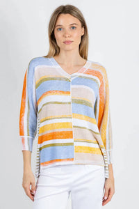 Elliott Lauren - Blocked Off Painted Stripe V Neck Sweater