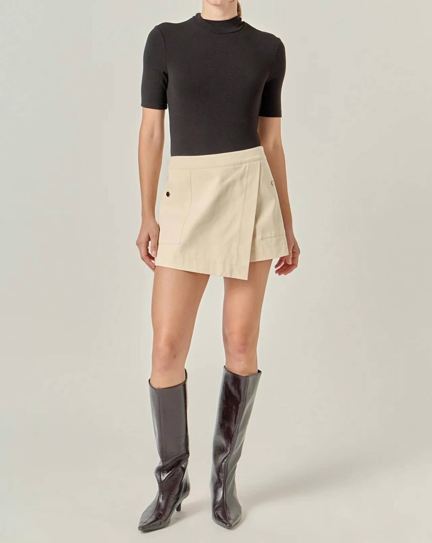 English Factory Collins Wrap Detail Mini Skort in cream - women's shorts - alternate view