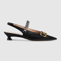Gucci - Women's Horsebit & Chain Leather Slingback Pump