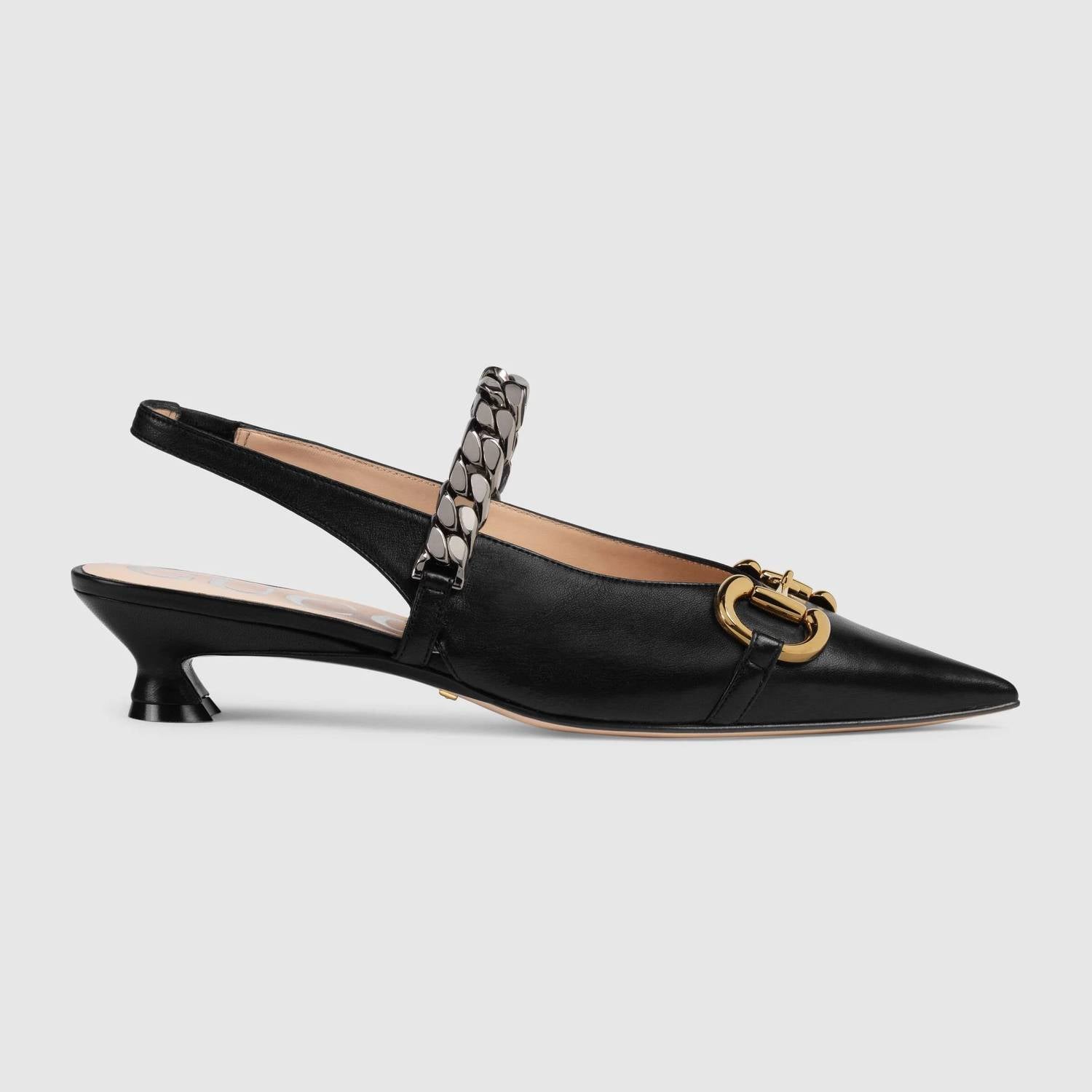 Gucci - Women's Horsebit & Chain Leather Slingback Pump