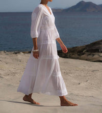 Pranella Azul Kaftan Maxi Dress in white - women's dress - detail view