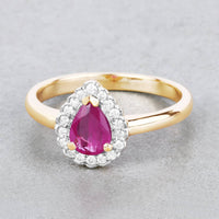 Diana M Jewels Women's Pear Natural Ruby Fashion Ring (0.94 Ct) - Delicate in 14k yellow gold - women's jewelry - detail view
