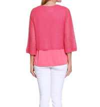 Multiples - 3/4 Sleeve Tie Front Waist Sweater Cardigan