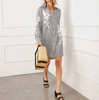 Karen Kane - Roll-Tab Stripe Embroidered Shirtdress