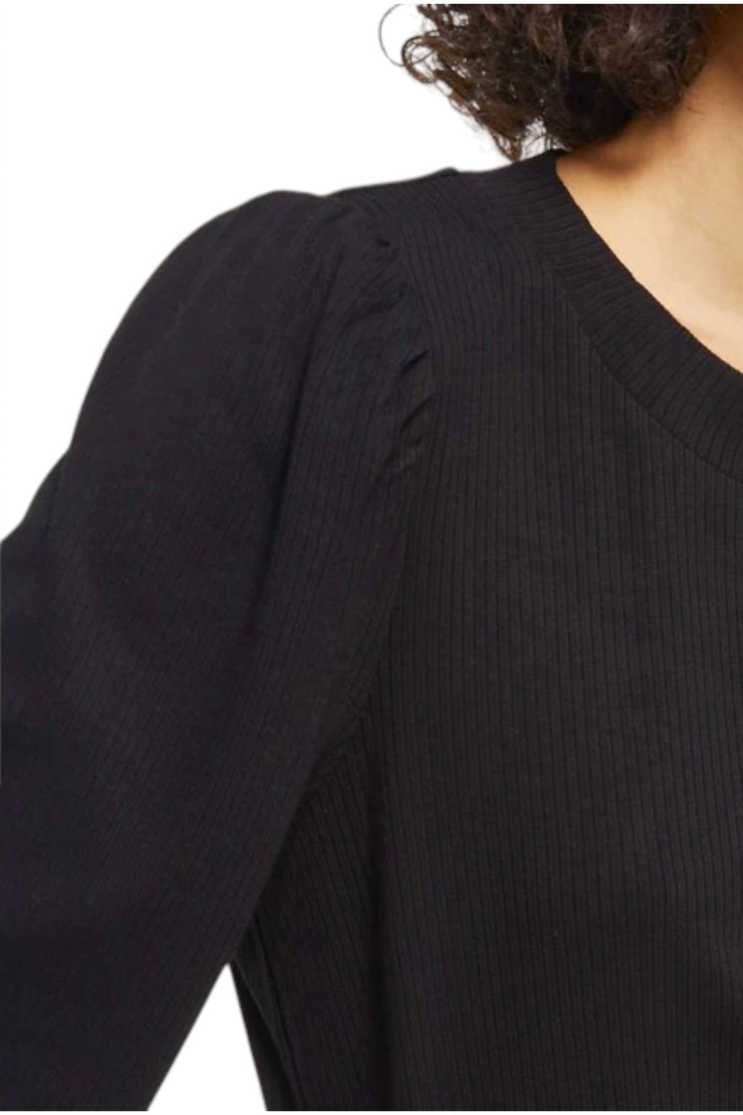 Z Supply Clemente Puff Sleeve Top in black - women's top - detail view