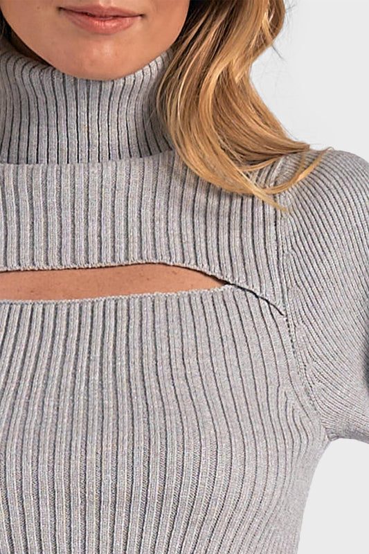 Elan - Turtleneck Cut Out Ribbed Sweater