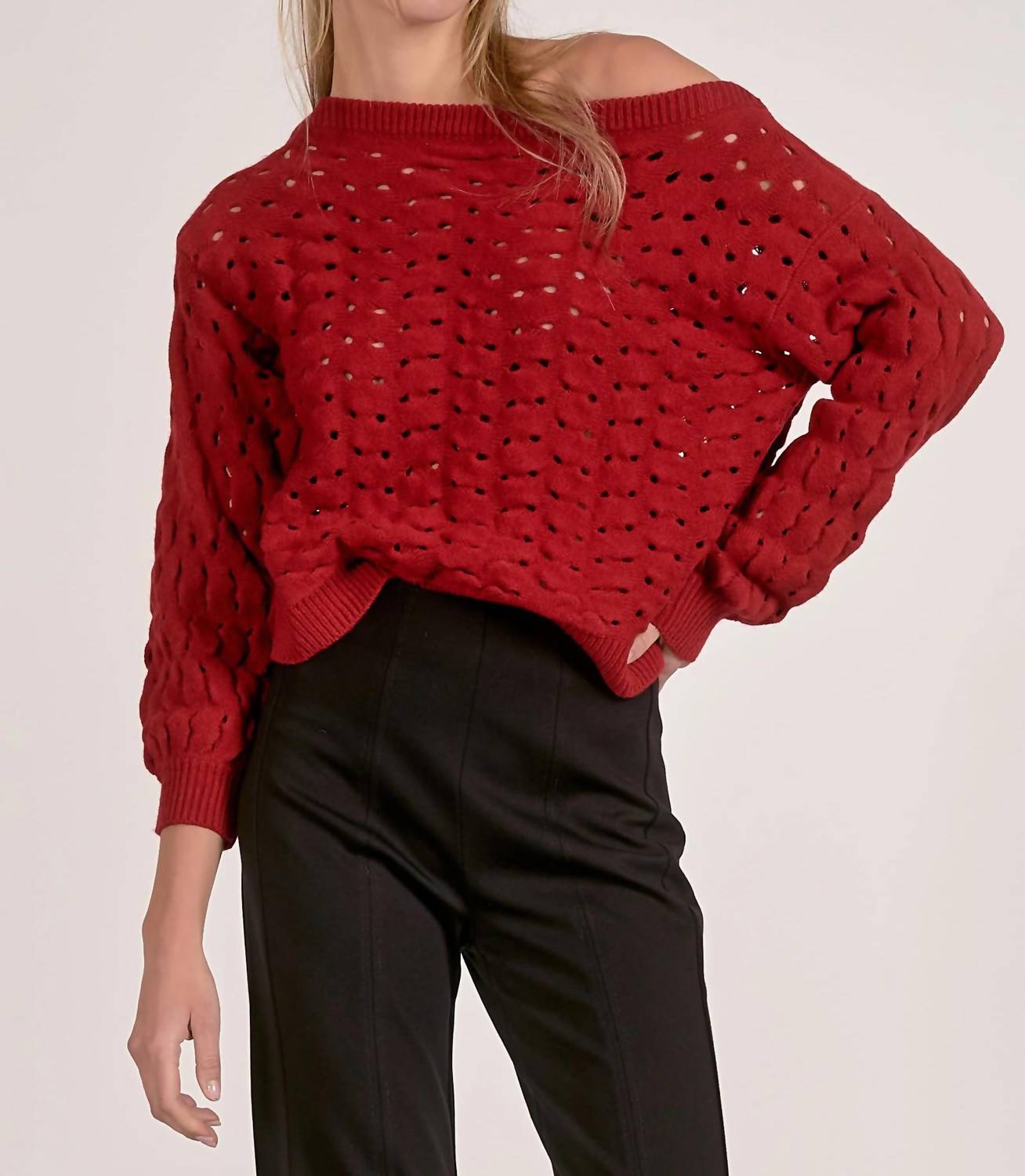 Elan - Wide Neck Open Knit Sweater