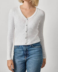 Lilla P - Ribbed Slub Snap V-neck Cardigan