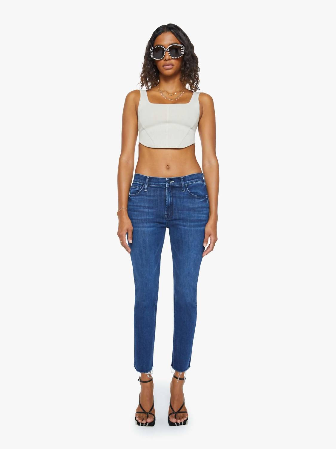 Mother - Mid Rise Dazzler Ankle Fray Straight Leg Jeans