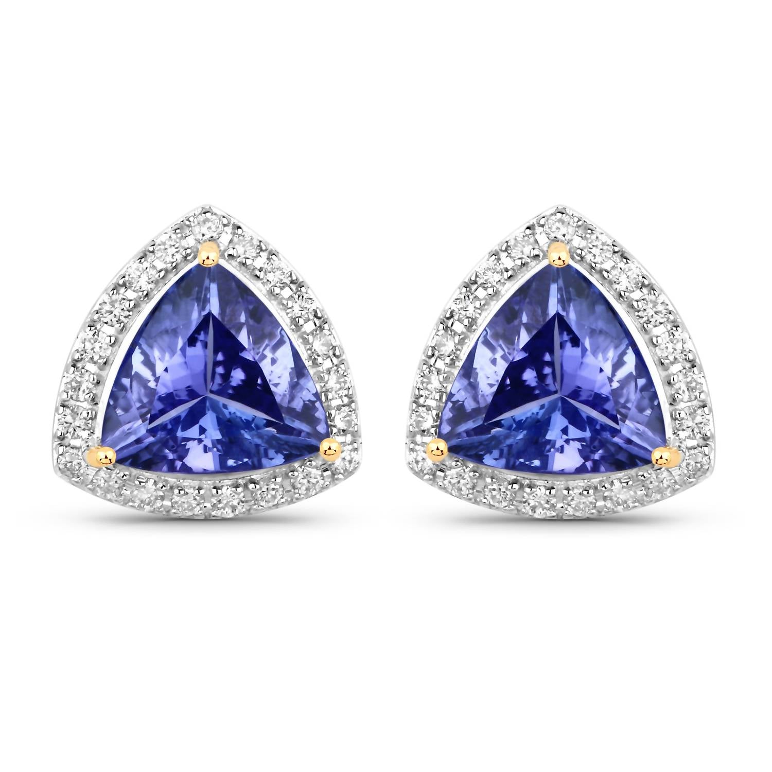 Diana M Jewels Women's Trillion Natural Tanzanite Stud Earrings (3.82 Ct) - Signature Plus in 14k yellow gold - women's jewelry