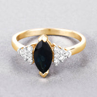 Diana M Jewels Women's Marquise Natural Sapphire Fashion Ring (1.47 Ct) - Petite in 14k yellow gold - women's jewelry - detail view