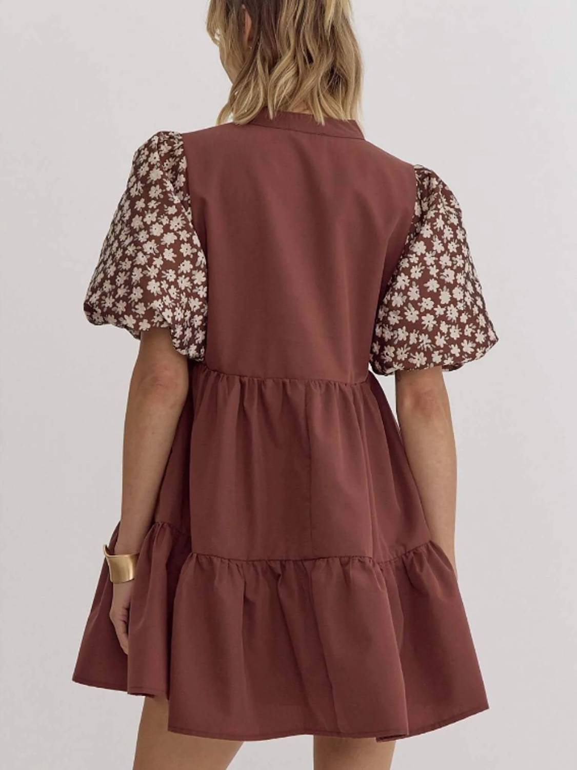 Entro - Women's Contrast Floral Sleeve Dress