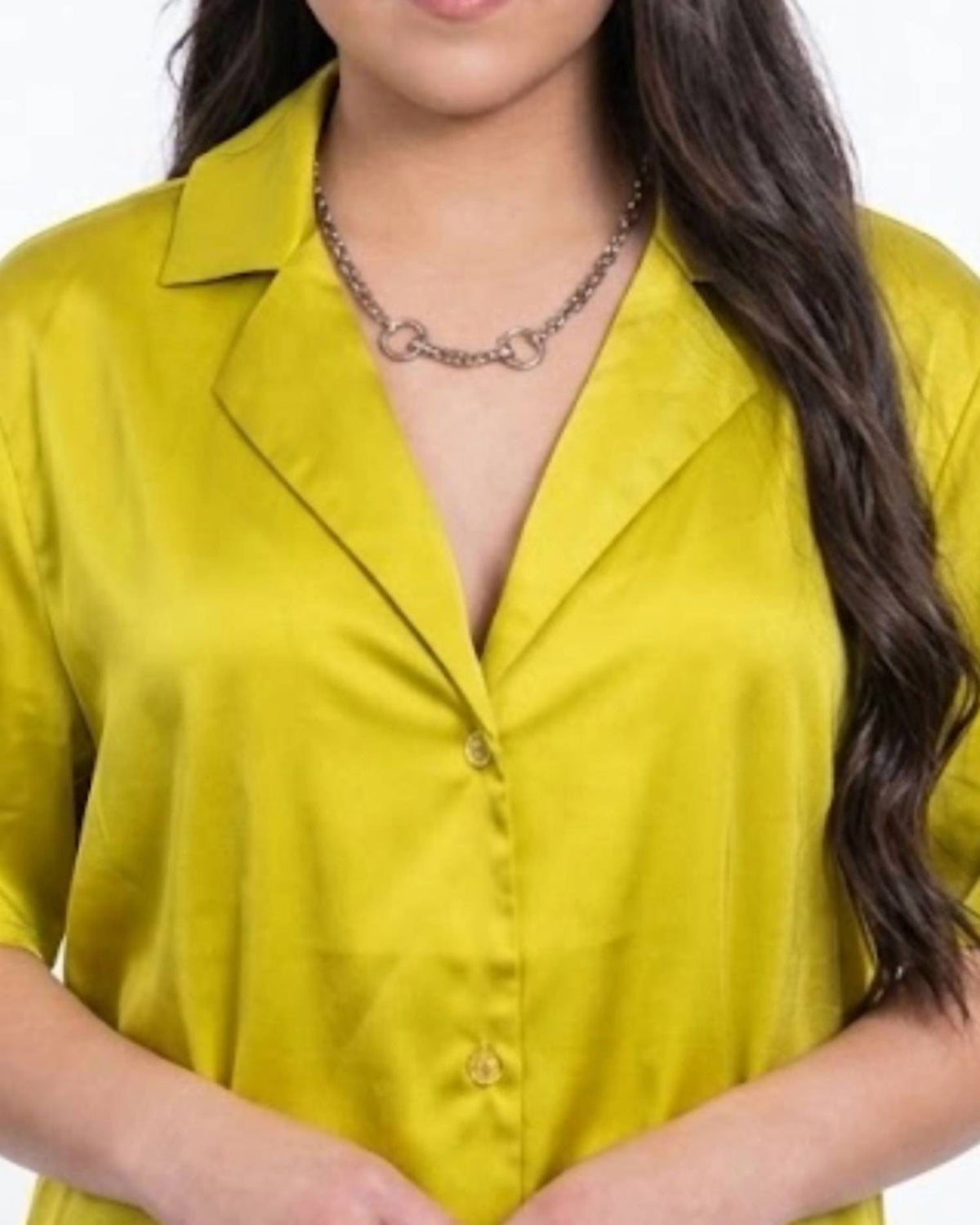 Ee:Some - Satin Button Up Short Sleeve Blouse