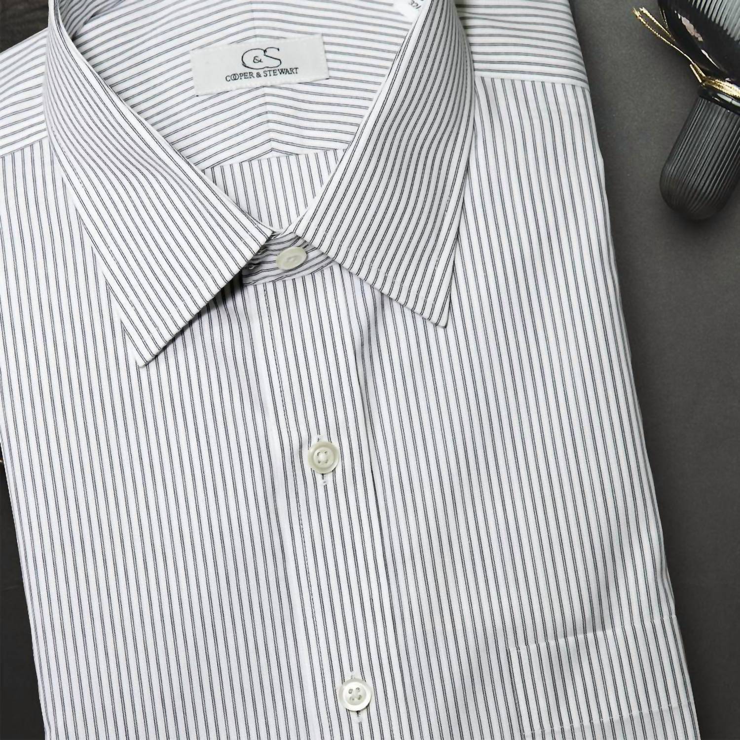 Cooper & Stewart - Men’s Franklin Satin Stripe Cotton Dress Shirt
