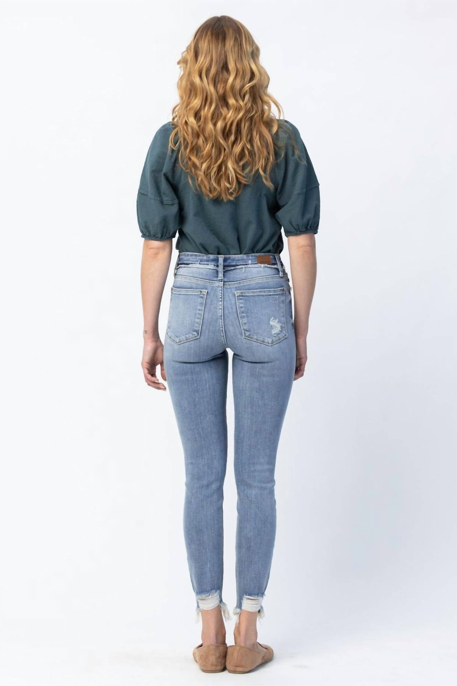 Judy Blue Mid Rise Release Waistband Detail Skinny Jeans in blue - women's pants - view 8